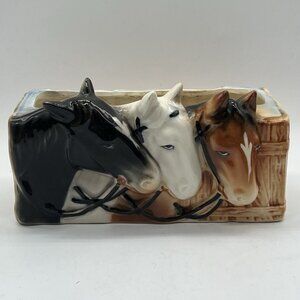 Three Horse Head Vintage Planter Ceramic Pottery Napco